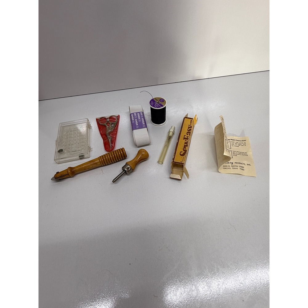 Vintage Sewing Notions Lot So-Easy Seam Ripper Stork Scissors Tracing Wheel Awl